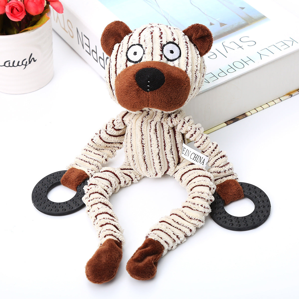 Soft squeaky dog toy designed for indoor play