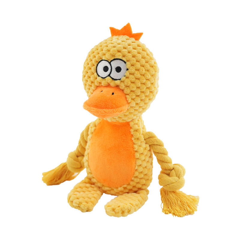 Squeaky puppy toy with soft plush and rope sections