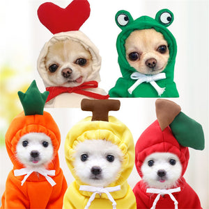 Yellow banana character hoodie for a small dog
