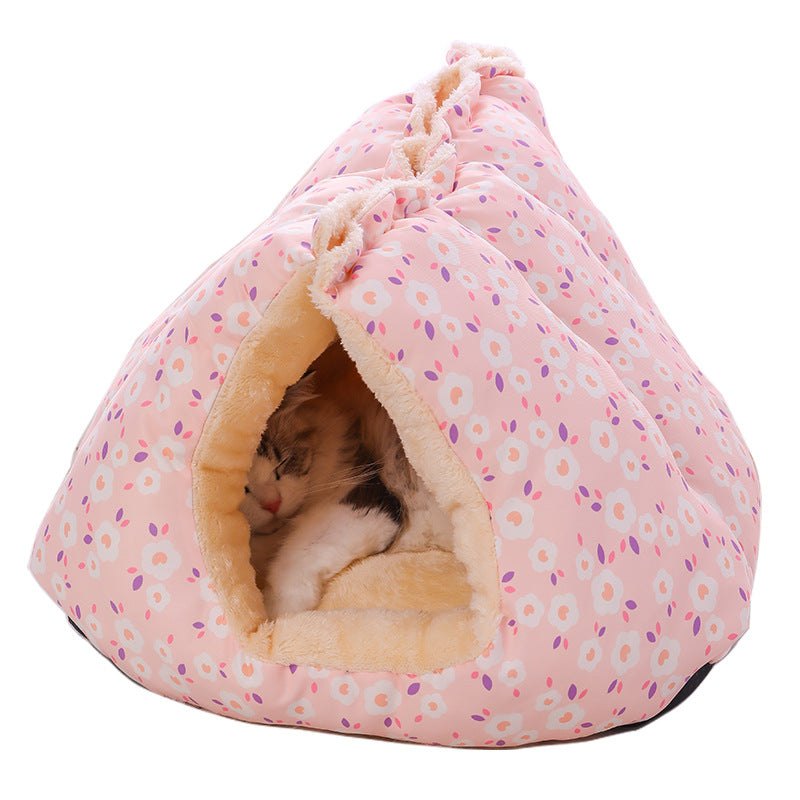 Yellow floral convertible cat bed